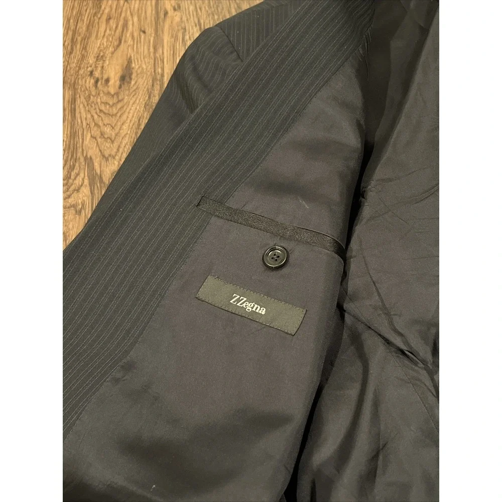 Z Zegna 100% Wool Two Button Blazer Size 54L In Pinstripe Gray